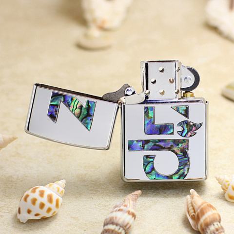 Bật lửa Zippo Mạ Bạc Khảm Trai Xanh Chữ ZIP