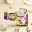 Bật Lửa Zippo Mạ Vàng Khảm Trai Tím  Mèo Thần Tài May Mắn