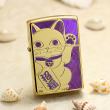 Bật Lửa Zippo Mạ Vàng Khảm Trai Tím  Mèo Thần Tài May Mắn