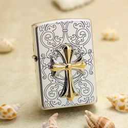 Bật lửa Zippo Mạ Vàng Trắng Ốp Thánh Giá Bọc Vàng - Mã SP: ZPC3134