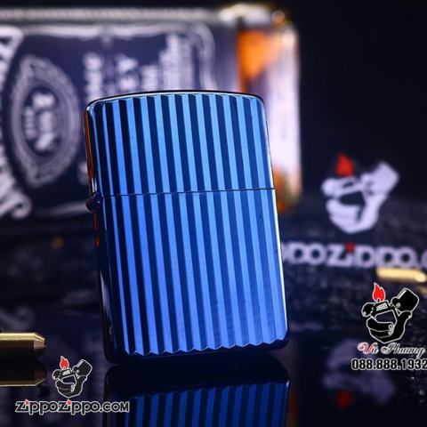 Bật Lửa Zippo Mạ Xanh Titan Hai Mặc Thẳng Sọc Dọc
