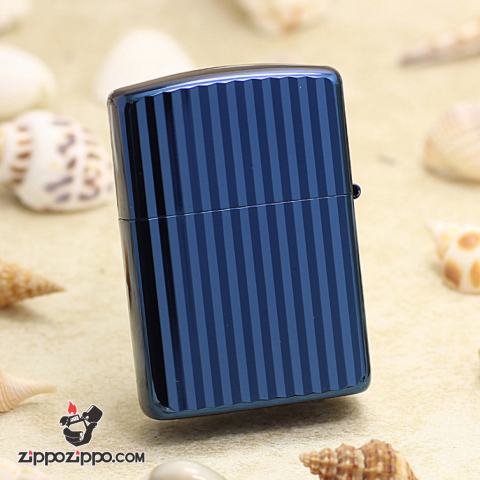 Bật Lửa Zippo Mạ Xanh Titan Hai Mặc Thẳng Sọc Dọc