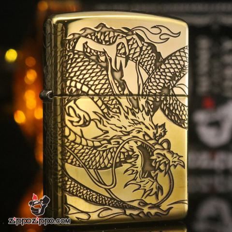Bật Lửa Zippo Màu Đồng Khắc Rồng Quấn Nguyên Con Armor