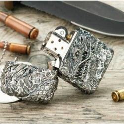 Bật lửa Zippo Nhật đúc rồng bạc nguyên khối quấn quanh