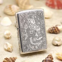 Bật lửa Zippo phiên bản Armor Bạc nguyên khối khắc hình Rồng Châu Á - Mã SP: ZPC2532-A