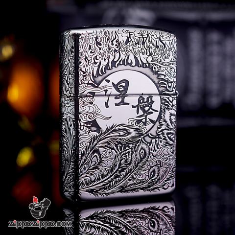 Bật lửa Zippo phiên bản Bạc nguyên khối Chạm Khắc Chim Phượng Hoàng Bản Armor