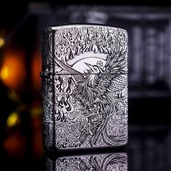 Bật lửa Zippo phiên bản Bạc nguyên khối Chạm Khắc Chim Phượng Hoàng Bản Armor - Mã SP: ZPC2334-A	