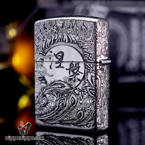 Bật lửa Zippo Phiên Bản Bạc Nguyên Khối Chạm Khắc Chim Phượng Hoàng