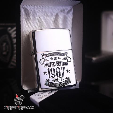 Bật lửa Zippo phiên bản Bạc nguyên khối Chạm Khắc Logo Limited 1987 Bản Armor