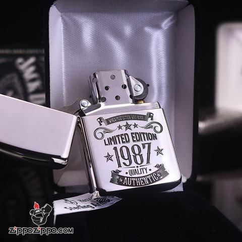 Bật lửa Zippo phiên bản Bạc nguyên khối Chạm Khắc Logo Limited 1987 Bản Armor