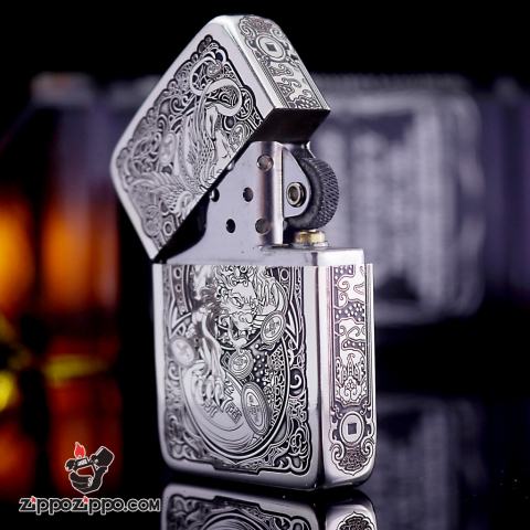 Bật Lửa Zippo Phiên Bản Bạc Nguyên Khối Khắc Tỳ Hưu BẢn 1941