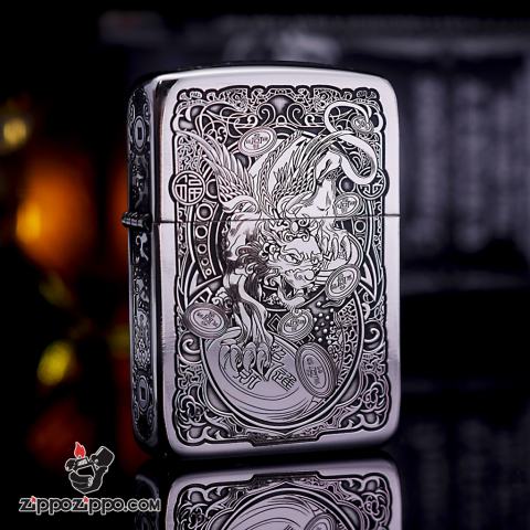 Bật Lửa Zippo Phiên Bản Bạc Nguyên Khối Khắc Tỳ Hưu BẢn 1941