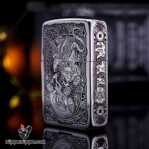 Bật Lửa Zippo Phiên Bản Bạc Nguyên Khối Khắc Tỳ Hưu BẢn 1941