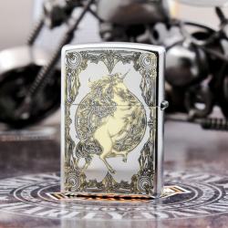 Bật Lửa Zippo Phiên Bản Hàn Quốc Khắc Họa Tiết Kỳ Lân Bản Chrome - Mã SP: ZPC2465-205