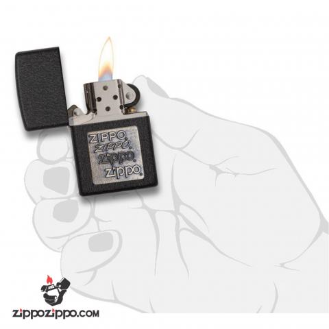 Bật Lửa Zippo Sơn Màu Đen Nhám Emblem Chữ Zippo Vàng - Logo Zippo SKU 362 – Zippo Brass Emblem Black Crackle