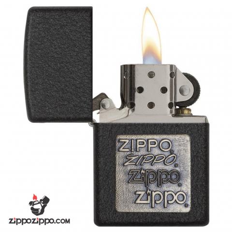 Bật Lửa Zippo Sơn Màu Đen Nhám Emblem Chữ Zippo Vàng - Logo Zippo SKU 362 – Zippo Brass Emblem Black Crackle