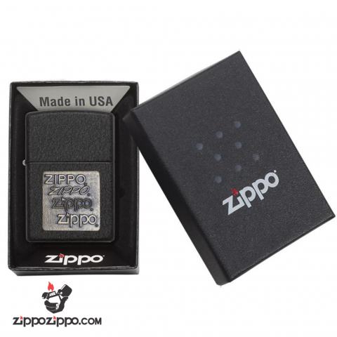 Bật Lửa Zippo Sơn Màu Đen Nhám Emblem Chữ Zippo Vàng - Logo Zippo SKU 362 – Zippo Brass Emblem Black Crackle