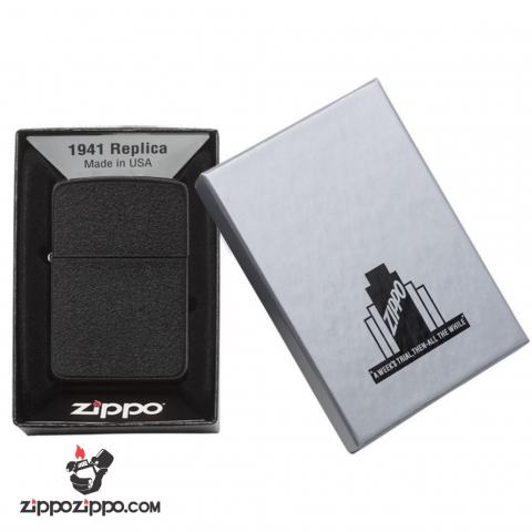 Bật Lửa Zippo 1941 Sơn Tĩnh Điện Đen Nhám - SKU 28582 – Zippo 1941 Replica Black Crackle Lighter