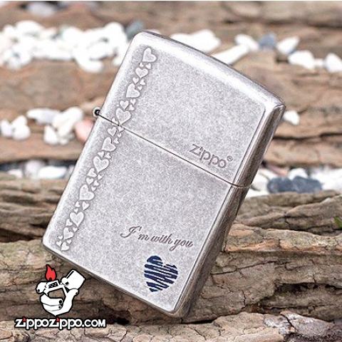 Bật lửa Zippo tình yêu chính hãng màu xám cổ