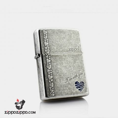Bật lửa Zippo tình yêu chính hãng màu xám cổ