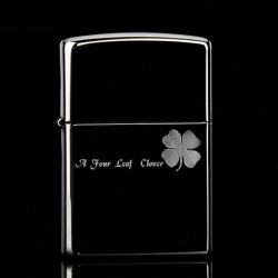 Bật lửa Zippo trơn đen xám in hình cỏ bốn lá măn máy - Mã SP: ZPC0016