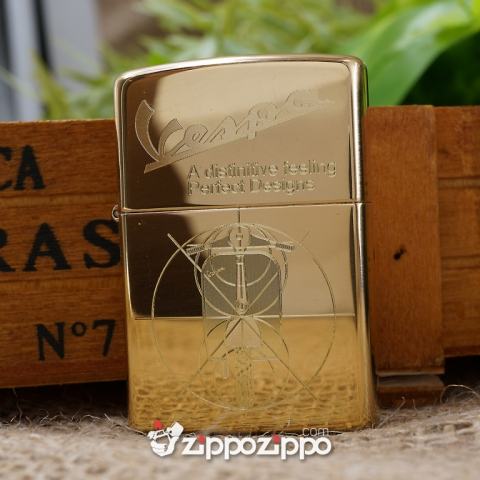 Bật lửa zippo vàng bóng khắc xe vespa