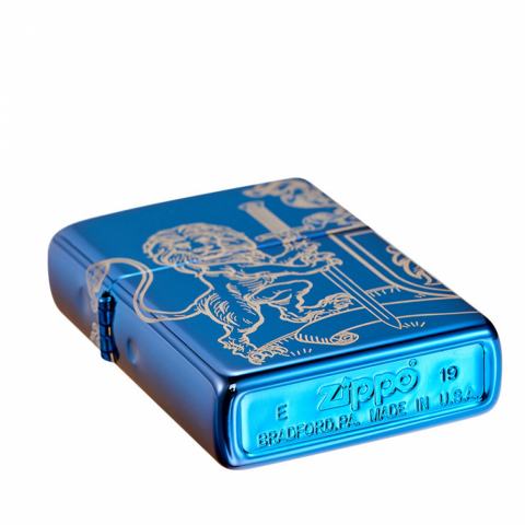 Bật Lửa Zippo Xanh Dương Khắc Biểu Tượng Sư Tử Trung Cổ