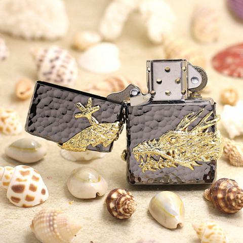 Bật Lửa Zippo Xuất Nhật Băng Đen Huy Hiệu Rồng Ba Chiều Mạ Vàng