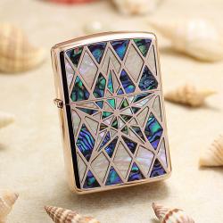 Bật Lửa Zippo Xuất Nhật  Mạ Vàng Hồng Khảm Trai Ngôi Sao - Mã SP: ZPC3158