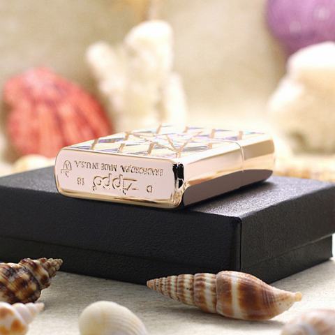 Bật Lửa Zippo Xuất Nhật  Mạ Vàng Hồng Khảm Trai Ngôi Sao