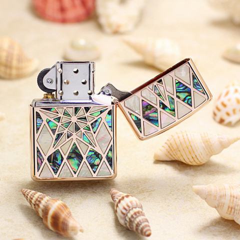 Bật Lửa Zippo Xuất Nhật  Mạ Vàng Hồng Khảm Trai Ngôi Sao