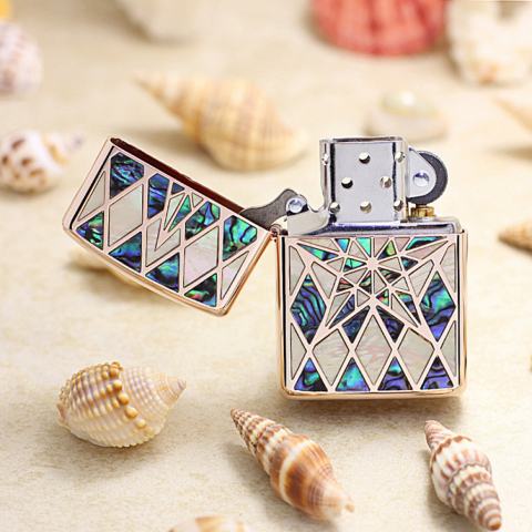 Bật Lửa Zippo Xuất Nhật  Mạ Vàng Hồng Khảm Trai Ngôi Sao