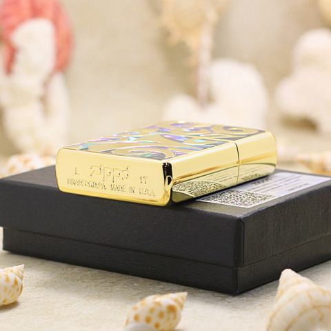 Bật Lửa Zippo Xuất Nhật Mạ Vàng Khảm Trai Các Con Số