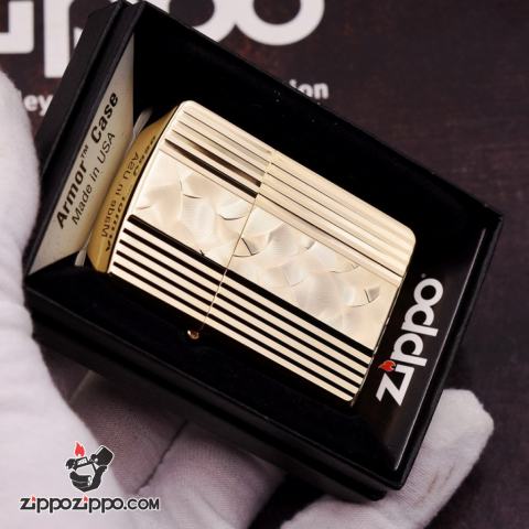 Bật Lửa Zippo Xuất Nhật Mạ Vàng Sâu Chạm Khắc Hình Hạt Quạt Trừu Tượng