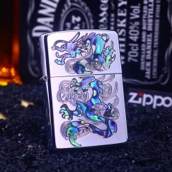 Bật Lửa Zipppo Khắc Rồng Tengyun Khảm Trai