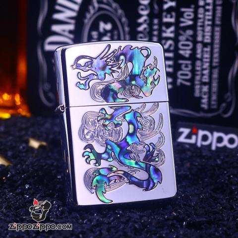 Bật Lửa Zipppo Khắc Rồng Tengyun Khảm Trai