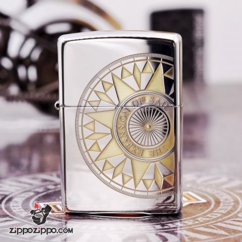 Zippo 250Hai mầu bạc vàng khắc hình la bàn