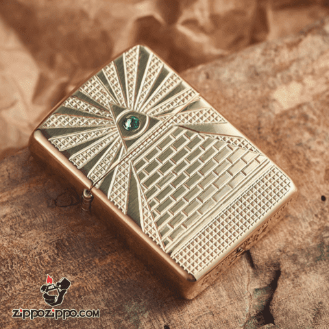 Zippo Armor khắc  biểu tượng của Kim tự tháp Ai Cập gắn Viên pha lê Swarovski