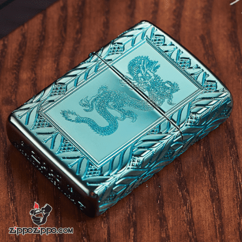 Zippo Armor màu xanh lá cây khắc sâu  MultiCut 360 hoa văn và Rồng chính giữa