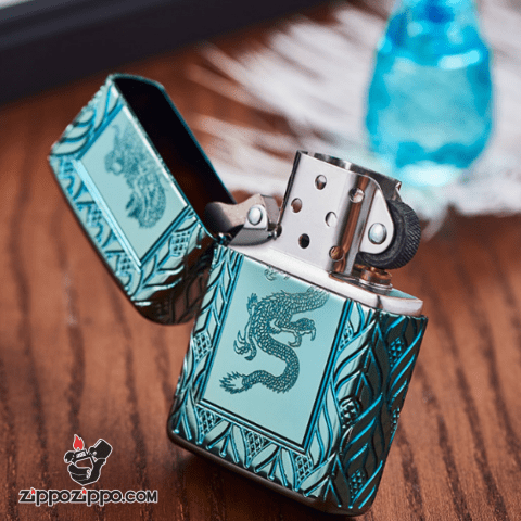 Zippo Armor màu xanh lá cây khắc sâu  MultiCut 360 hoa văn và Rồng chính giữa
