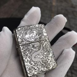 Zippo Bạc Nguyên Khối khắc Rồng sâu bản Limited Armor - Mã SP: ZPC3038