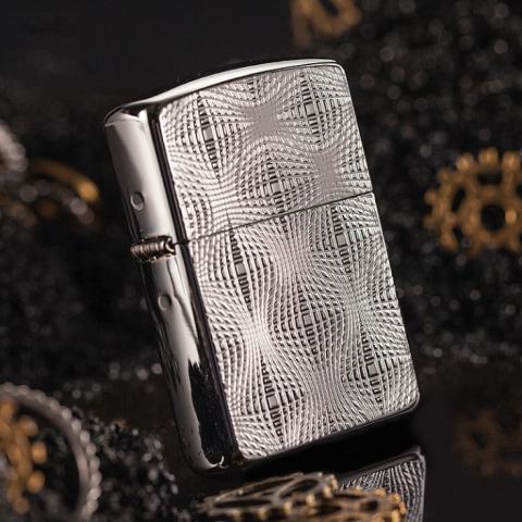 Zippo Chính Hãng Bạc Họa Tiết Kẻ Nổi 3D