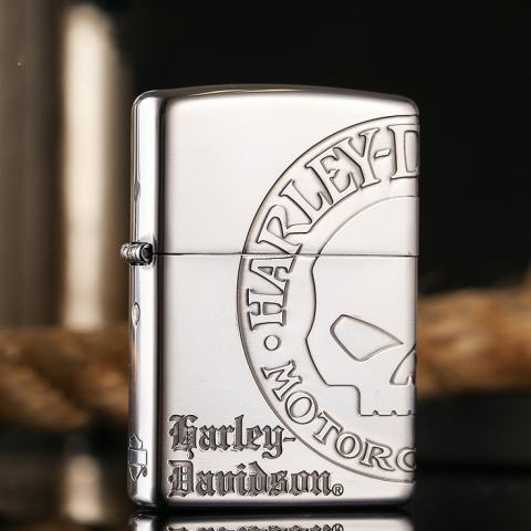 Zippo Chính Hãng Bạc Khắc Đầu Lâu Harley Davidson