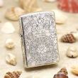 Zippo Chính Hãng Bạc Khối Khắc Vòm Hoa Mẫu Đơn Xung Quanh bản armor