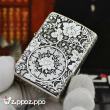 Zippo Chính Hãng Bạc Khối Khắc Vòm Hoa Mẫu Đơn Xung Quanh bản armor