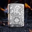 Zippo Chính Hãng Bạc Khối Khắc Vòm Hoa Mẫu Đơn Xung Quanh