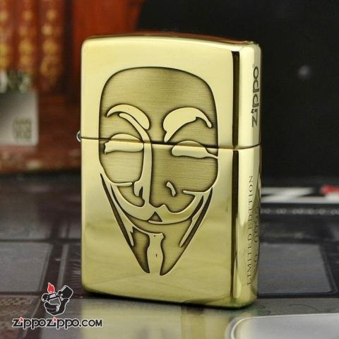 Zippo Chính Hãng Đồng Bóng Khắc Mặt Nạ V Of Vendetta bản ARMOR