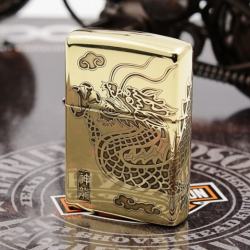 Zippo Chính Hãng Đồng Bóng Khắc Rồng Bao Quanh bản armor - Mã SP: ZPC1157-169