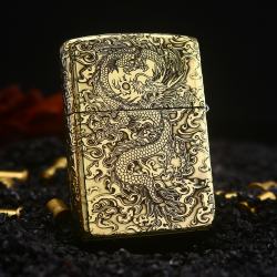 Zippo Chính Hãng Đồng Bóng Khắc Rồng May Mắn Tài Lôc Armor bản khắc Siêu sâu - Mã SP: ZPC2262