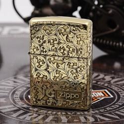 Zippo chính hãng đồng bóng khoăc hoa văn nổi logo zp - Mã SP: ZPC1913